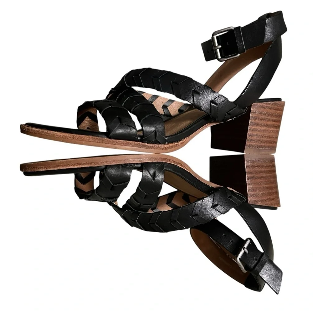 Madewell Marta whipstich black leather block heel with ankle strap - Picture 4 of 9